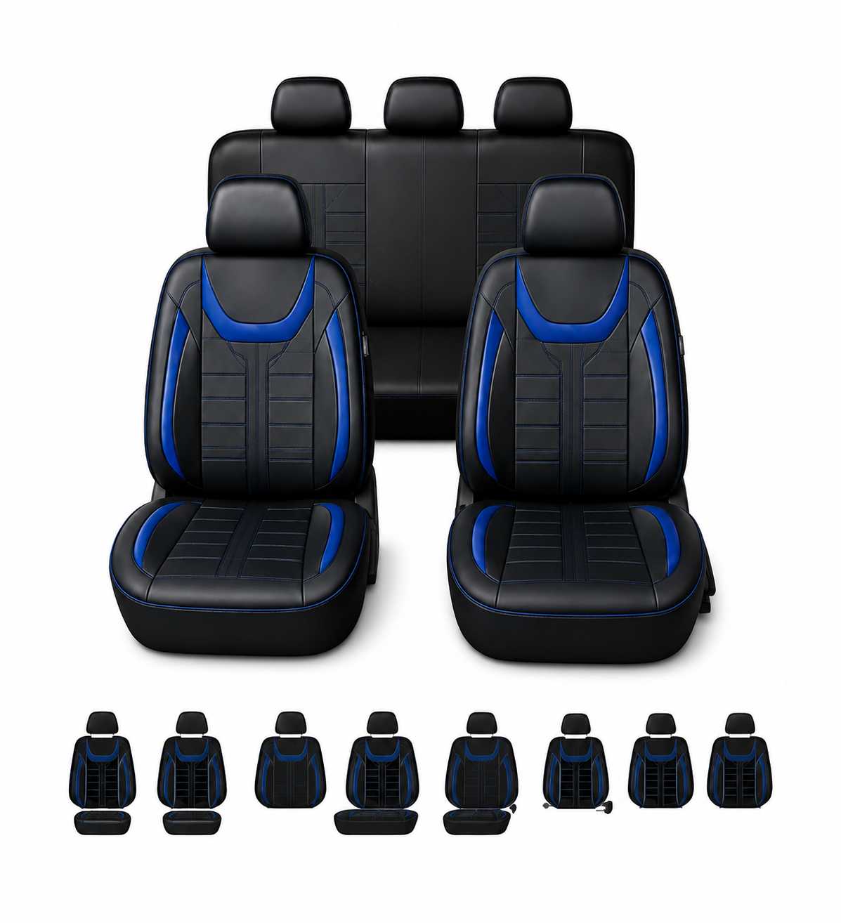 Universal 11 Piece Leather Seat Covers Full Black