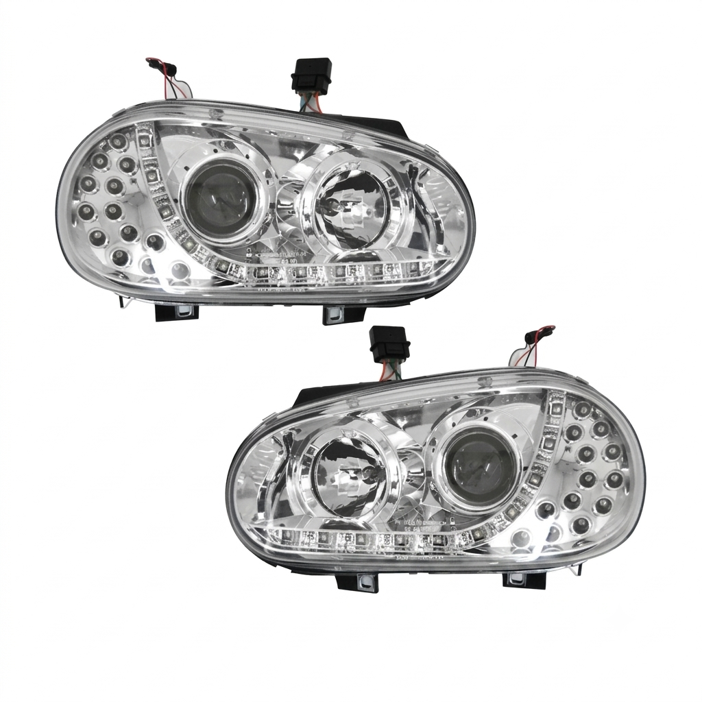 VW Golf 4 Headlights With LED DRL And Indicator Chrome