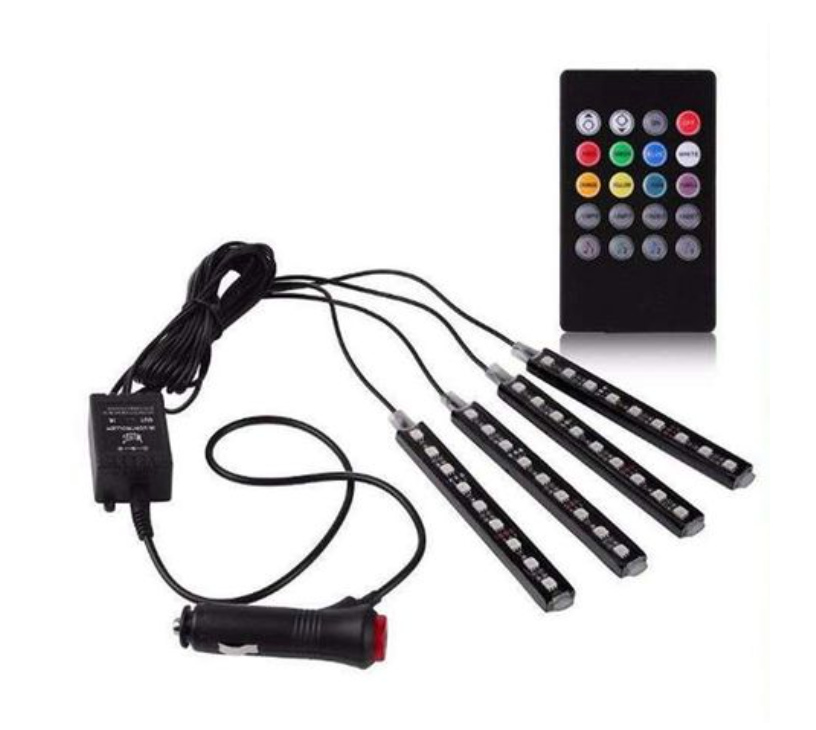Car Interior Lighting Atmosphere Strip Light Remote Control 12 LED Strip x4