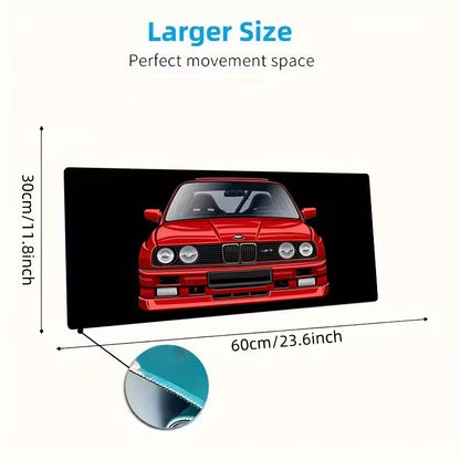 Classic Red -Like E30 M3 Replica Car Design Mouse Pad & Desk Mat - Non-Slip Rubber Base (30x60cm) Stitched Edges