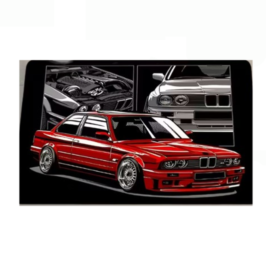 E30 Red Black and Gray Car Pattern Door Mat - Non-Slip ( 50x80cm)