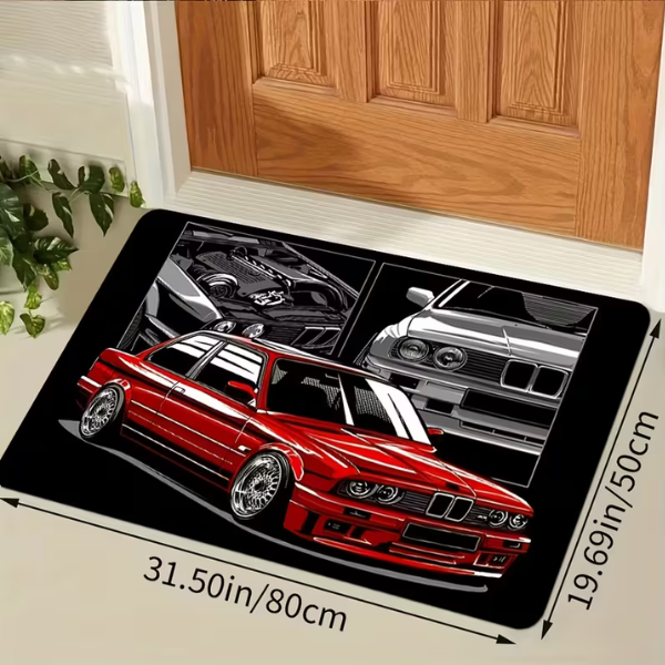 E30 Red Black and Gray Car Pattern Door Mat - Non-Slip ( 50x80cm)