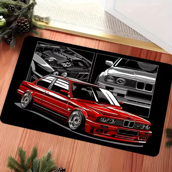 E30 Red Black and Gray Car Pattern Door Mat - Non-Slip ( 50x80cm)