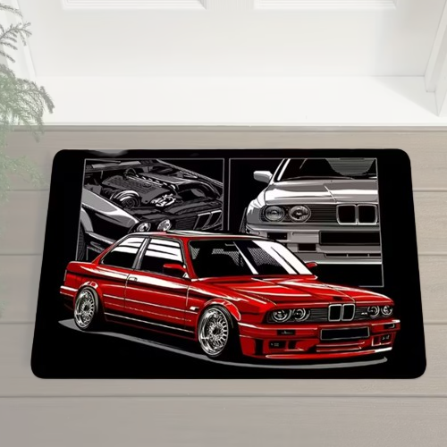 E30 Red Black and Gray Car Pattern Door Mat - Non-Slip ( 50x80cm)