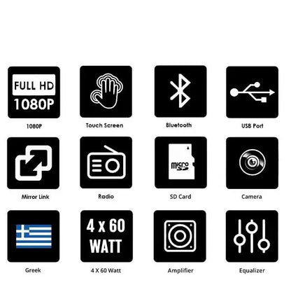 Pervoi Universal Car Audio System (Bluetooth/USB/AUX) with 7` Touch Screen