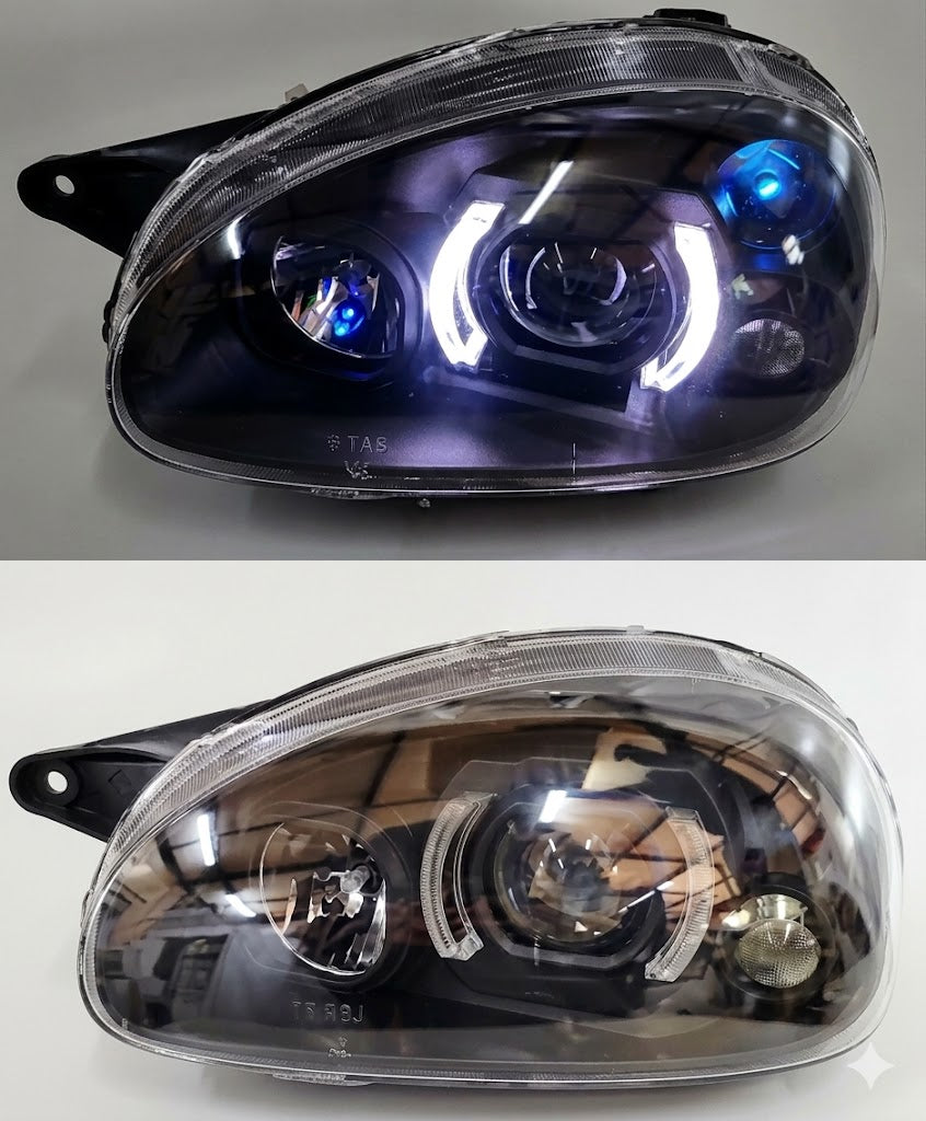 Opel Corsa Lite Black Angel Projector Headlight Sold As A Pair (Non-Oem)