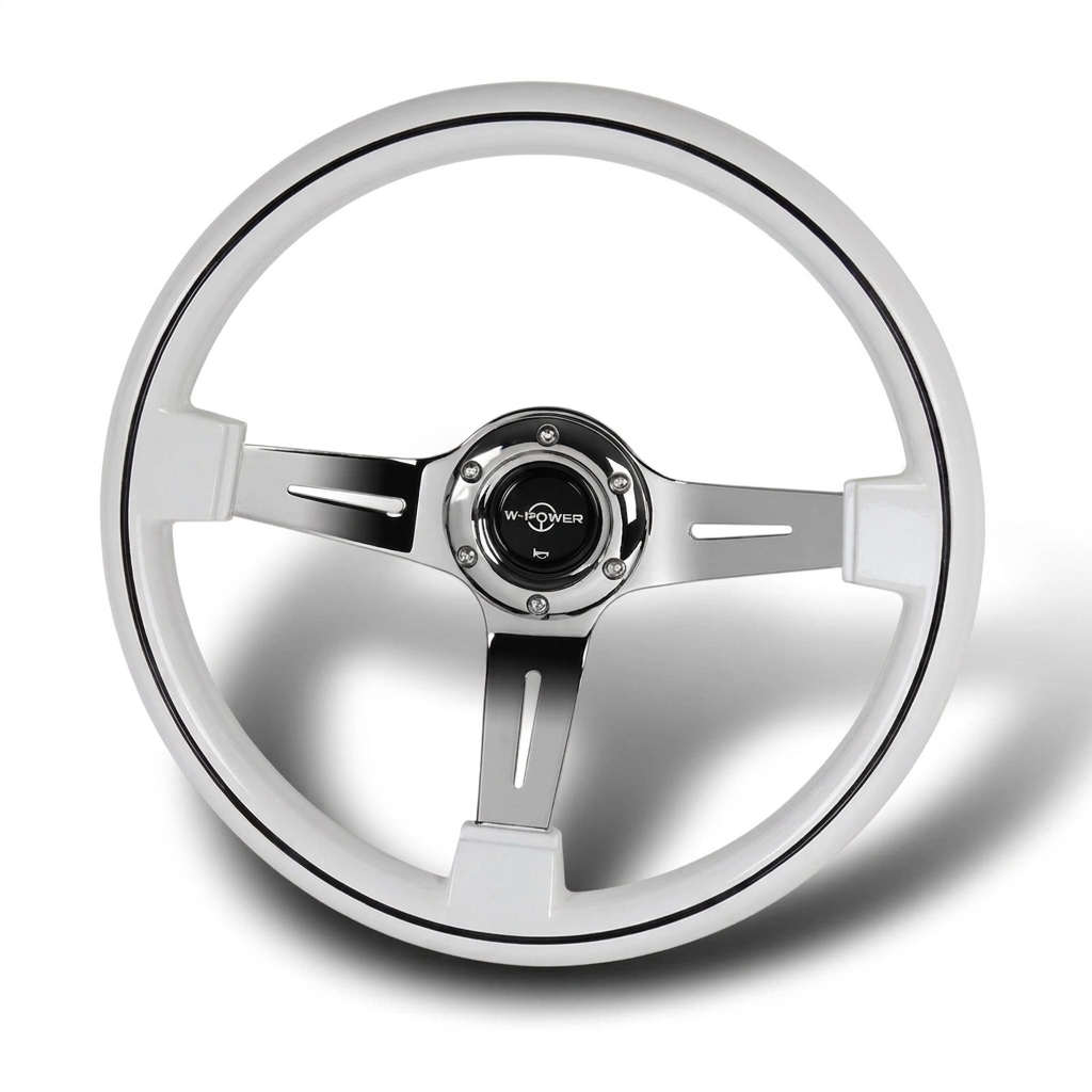 Universal White With Chrome Steering Wheel