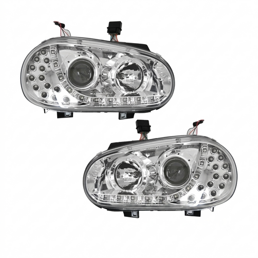VW Golf 4 Headlights With LED DRL  And Indicator Chrome