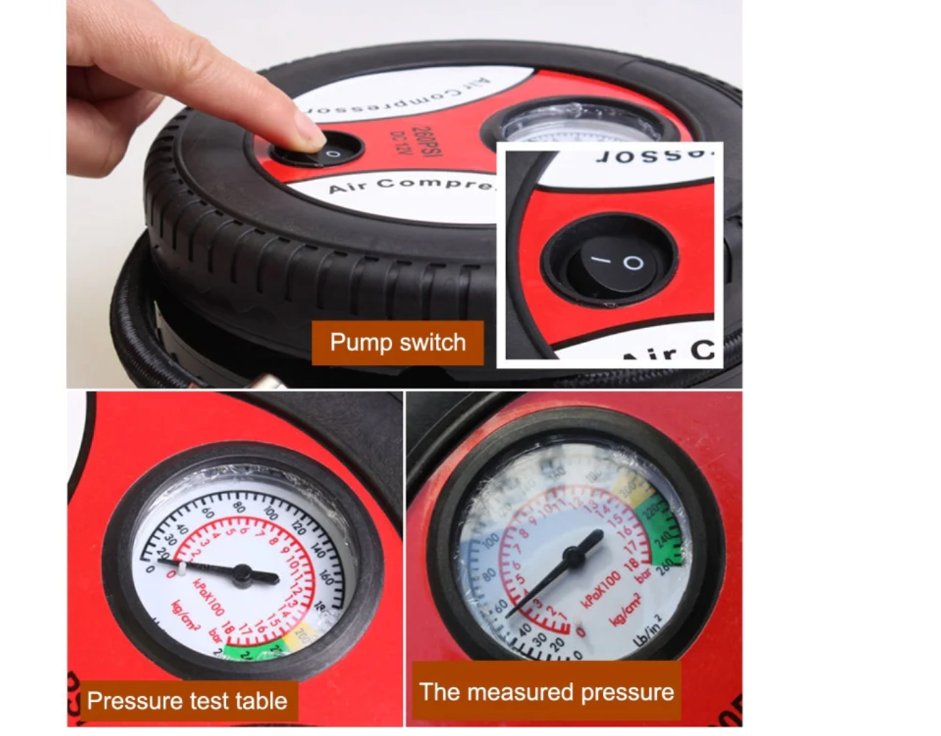 DC12V Mini Tire Inflator Air Compressor (Round)