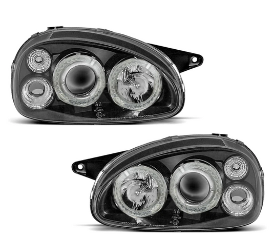 Opel Corsa Lite Black Angel Projector Headlight Sold As A Pair (Non-Oem)