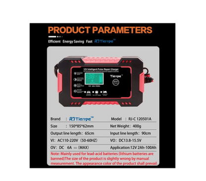 100mAh Battery Charger 12V 6A Intelligent Repair Charger