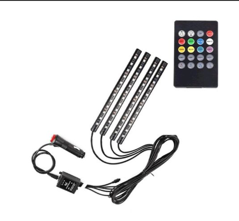 12 LED RGB Car Atmosphere Strip Light With Wireless Remote Control
