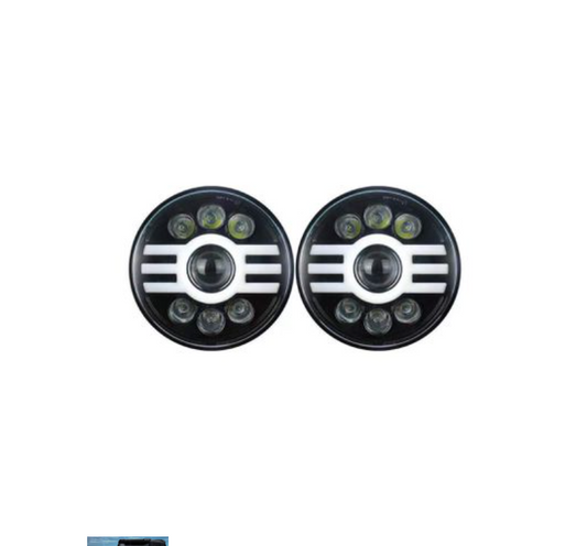 2x7'' Round Black LED Headlight With Three-line Turn Signal Lights For Jeep