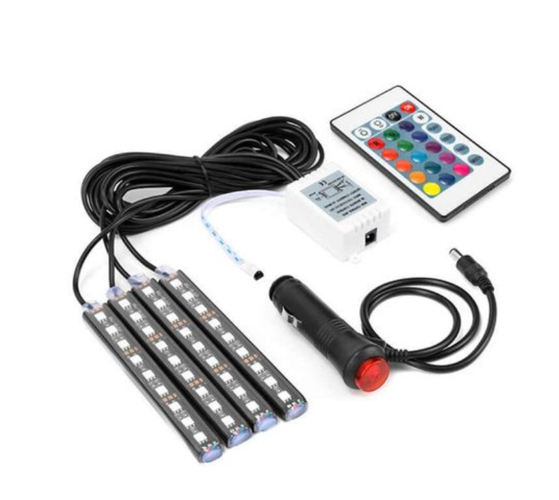Rgb Led Footwell Car Interior Footwell RGB LED Atmosphere Light Strip 9 LED With Remote ...