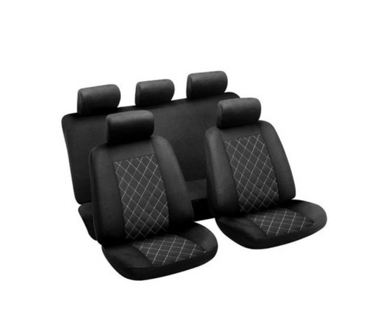 Diamond Stitching Car Seat Covers 9 piece - Black and White