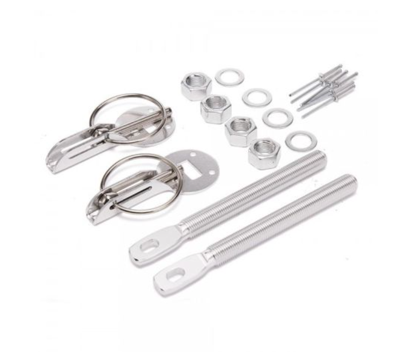 Secondary BONNET PIN KIT ALUMINIUM, UNIVERSAL RACING, BONNET CATCH, SILVER