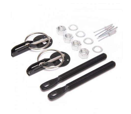 Secondary BONNET PIN KIT ALUMINIUM, UNIVERSAL RACING, BONNET CATCH, BLACK