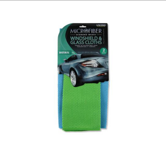 Viking Car Care Microfiber Diamond Weave Windshield & Glass Cloths - 2 Pack