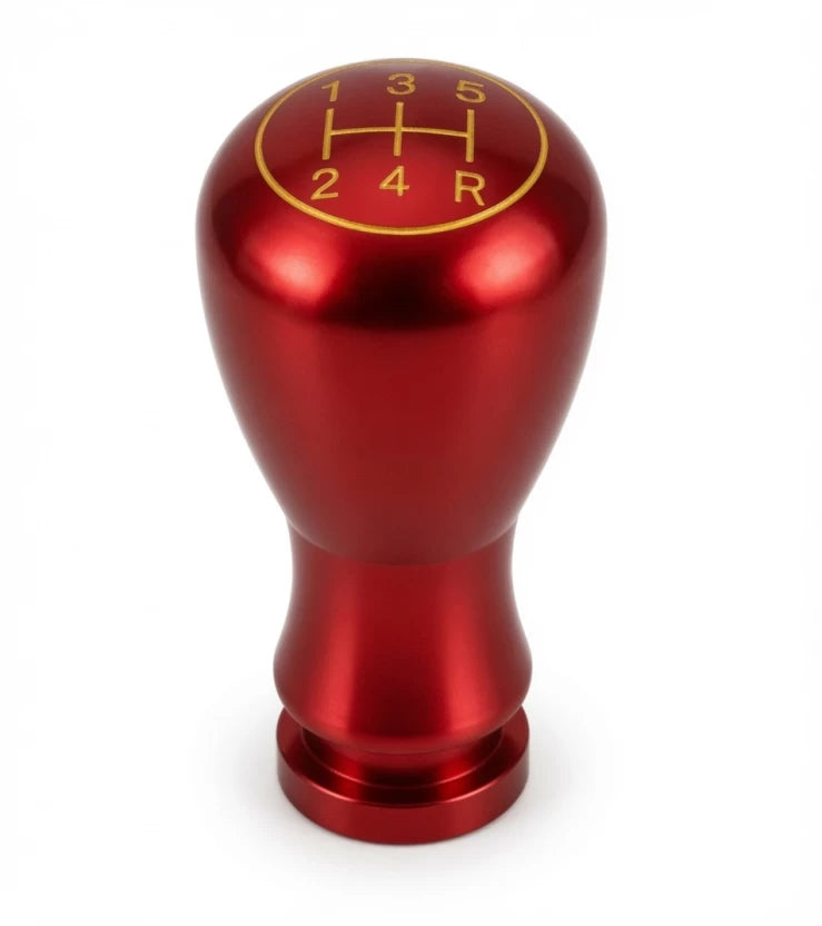 Universal Red Anodised Steel 5-Speed Manual Gear Shift Knob with Yellow Shift Pattern