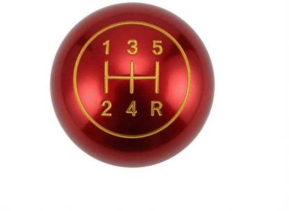 Universal Red Anodised Steel 5-Speed Manual Gear Shift Knob with Yellow Shift Pattern