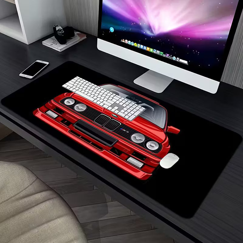 Classic Red -Like E30 M3 Replica Car Design Mouse Pad & Desk Mat - Non-Slip Rubber Base (30x60cm) Stitched Edges