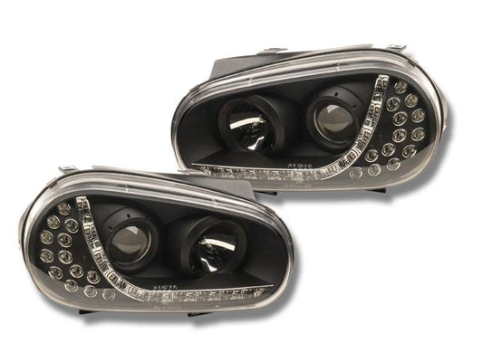 VW Golf 4 Headlights With LED DRL  And Indicator Black