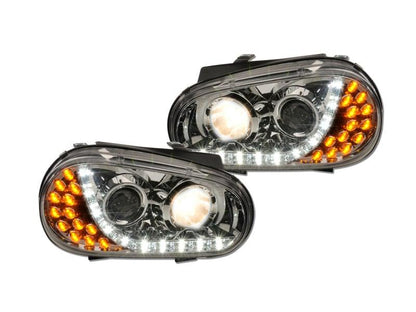 VW Golf 4 Headlights With LED DRL  And Indicator Black