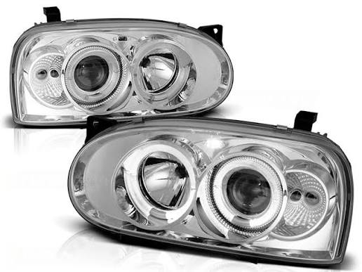 VW Golf 3 Led Headlights With Angel Eyes Chrome
