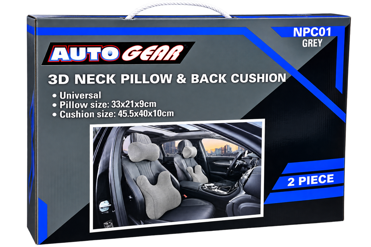 3D Neck Pillow & Back Cushion (Grey) 2pc for 1 seat only