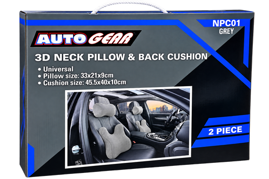3D Neck Pillow & Back Cushion (Grey) 2pc for 1 seat only