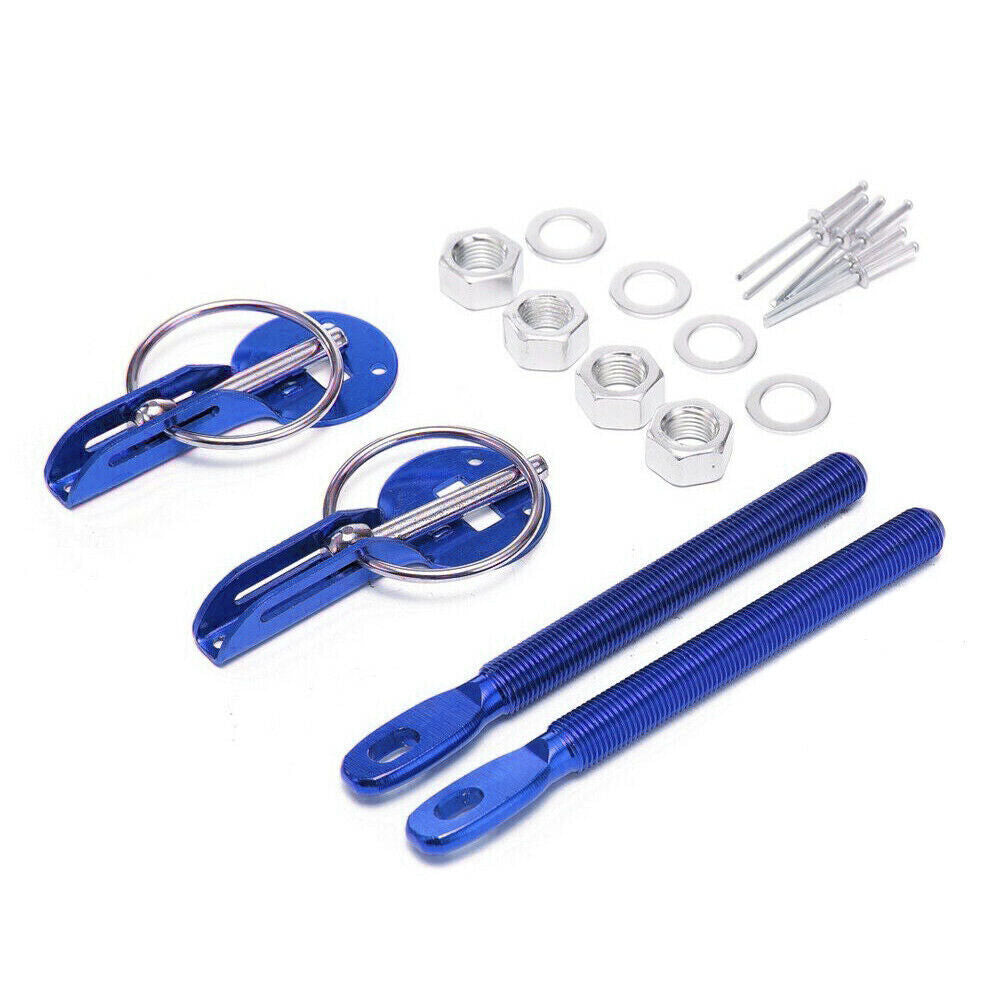 Blue Aluminium Racing Bonnet Pin Kit Set