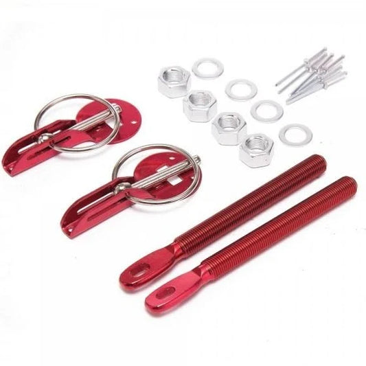 Secondary BONNET PIN KIT ALUMINIUM, UNIVERSAL RACING, BONNET CATCH, RED