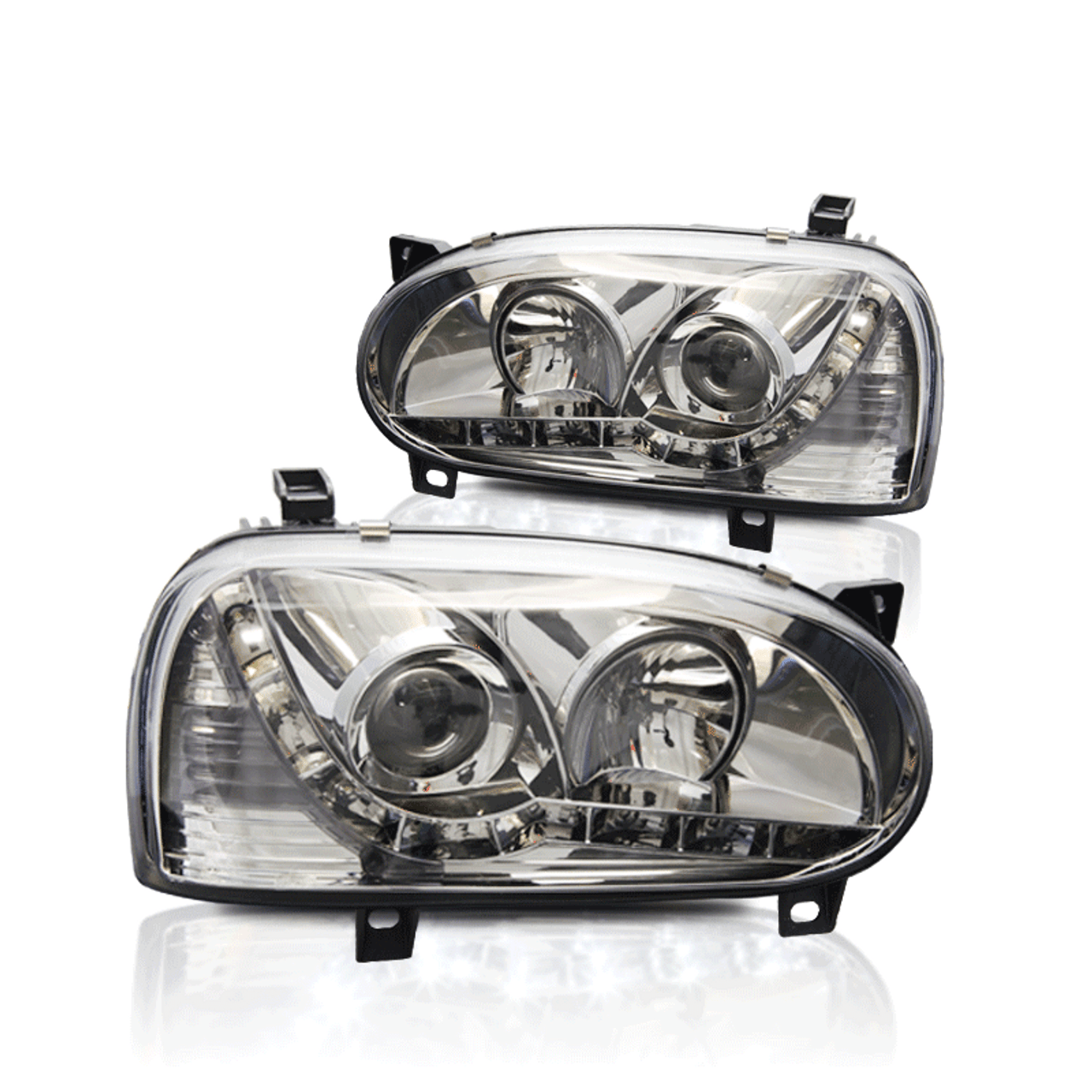 VW Golf 3 Led Headlights with DRL Chrome