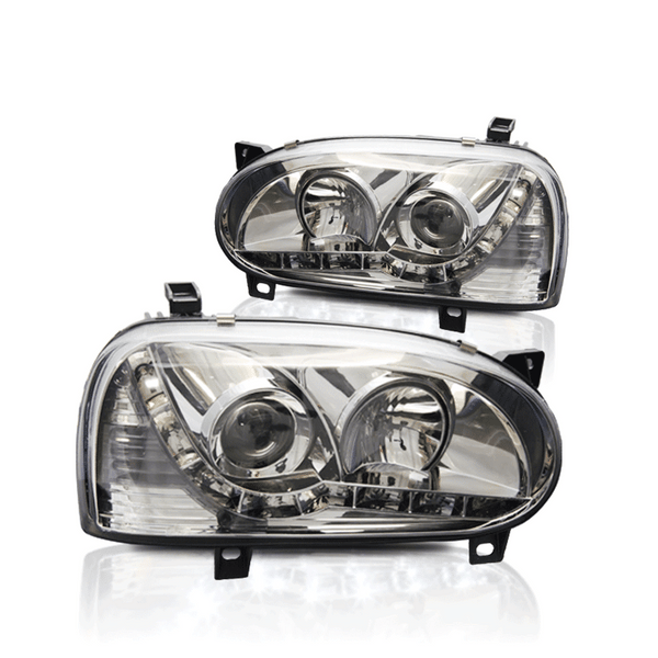 VW Golf 3 Led Headlights with DRL Chrome